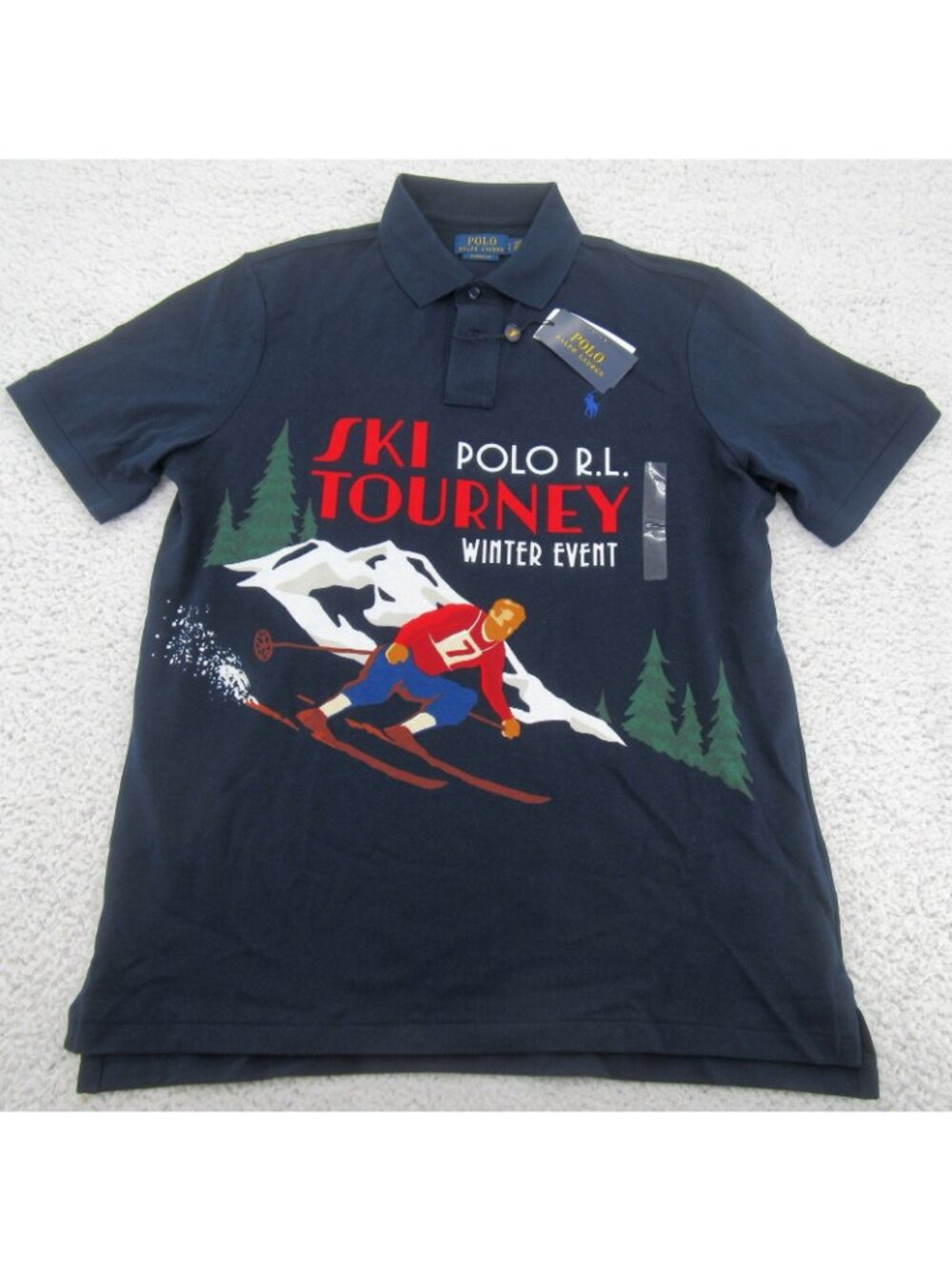 Polo Ralph Lauren Ski Tourney Winter Event Polo Shirt Men's Size Large Navy NEW - Picture 2 of 13